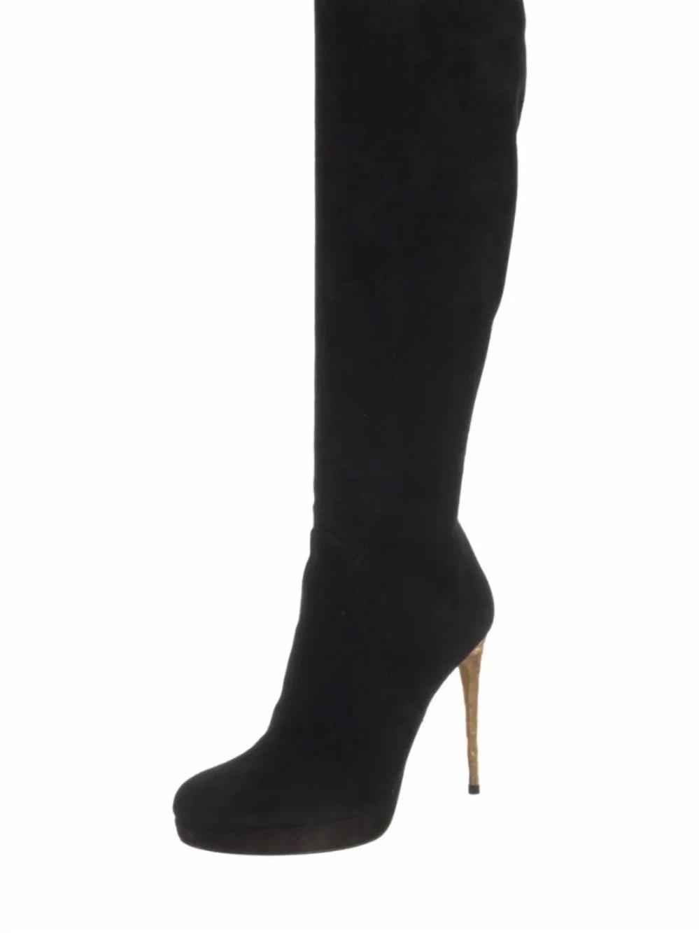 DSQUARED2 Black Suede Over-the-Knee Boots with Gold Stiletto Heel